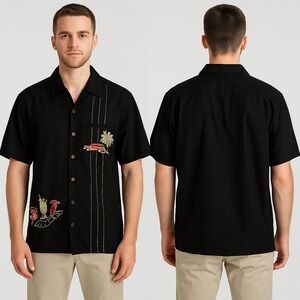 Black Casual Button Down Shirt with Embroidery
